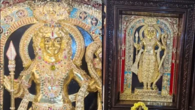 Photo of अयोध्या राम मंदिर के लिए बेंगलुरु से पहुंची भगवान राम की तंजावुर शैली की भव्य पेंटिंग