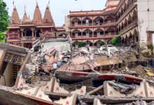 Photo of प्रयागराज: स्वामीनारायण मंदिर परिसर का तीन मंजिला हिस्सा गहरे गड्ढे में समाया, भारी बारिश से कमजोर हुई नींव